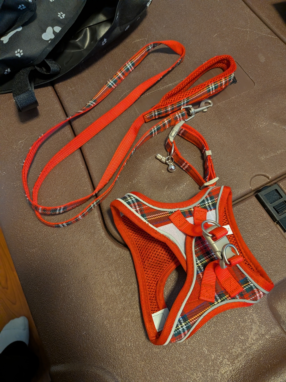 Red Plaid Dog Harness with Matching Leash